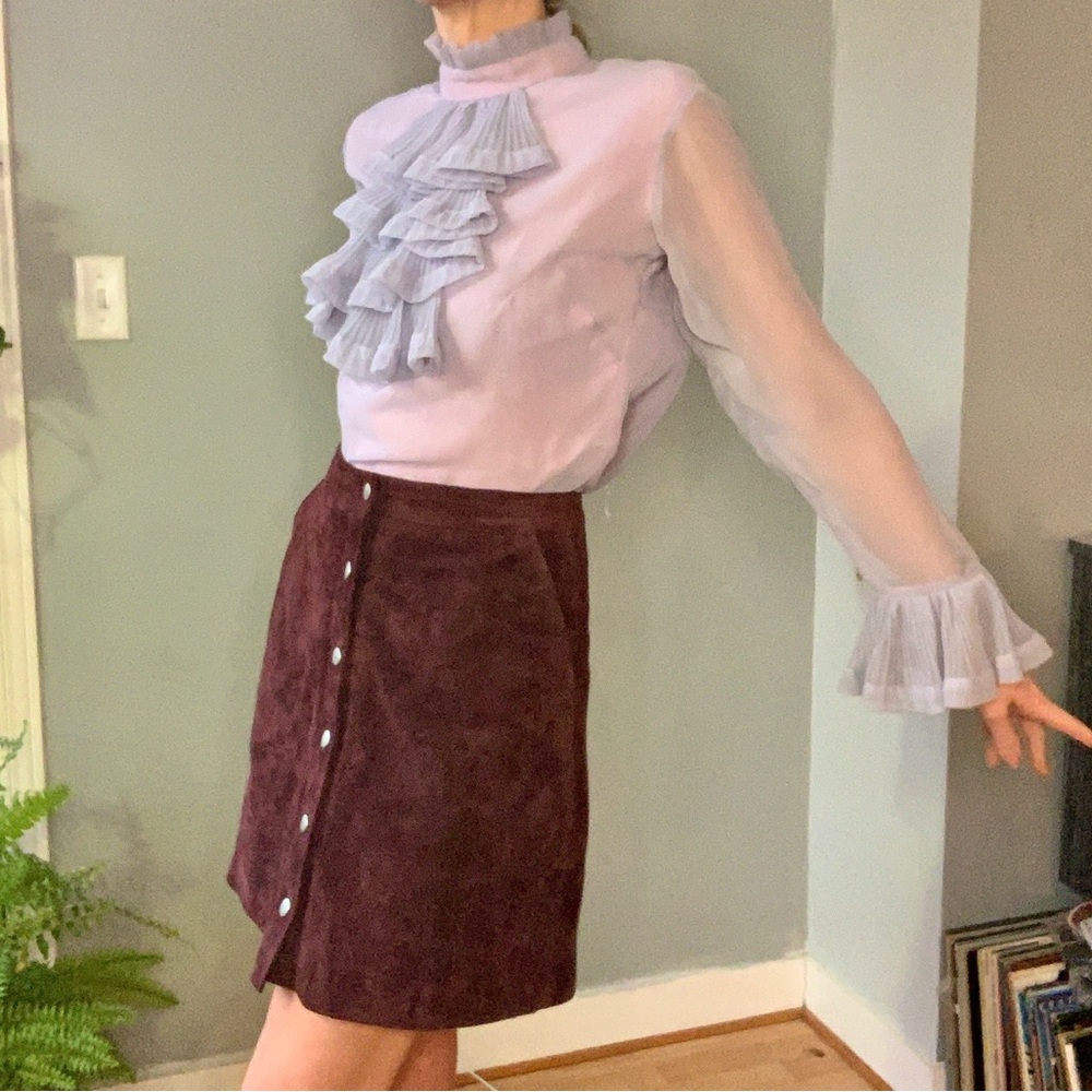 Warehouse Black Real Suede Button-Front Mini Skirt - Picture 5 of 6